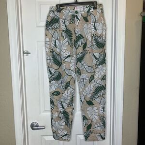 L’AISTE Tan, Green, White High Rise Leaf Pants